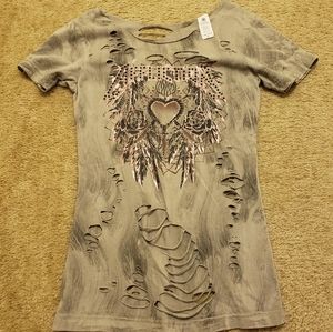 Distressed Buckle Top